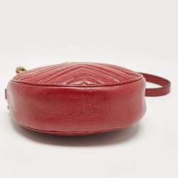 Pre Owned Gucci Red Matelassé Leather Mini GG Marmont Round Shoulder Bag