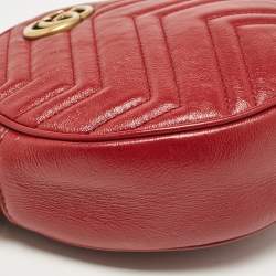 Pre Owned Gucci Red Matelassé Leather Mini GG Marmont Round Shoulder Bag