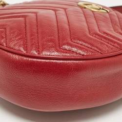 Pre Owned Gucci Red Matelassé Leather Mini GG Marmont Round Shoulder Bag