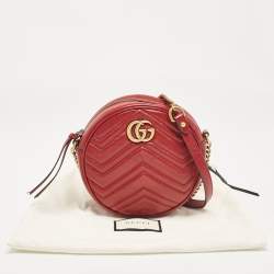 Pre Owned Gucci Red Matelassé Leather Mini GG Marmont Round Shoulder Bag