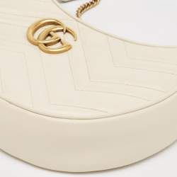 Pre Owned Gucci Off White Matelasse Leather Mini GG Marmont Shoulder Bag