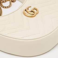 Pre Owned Gucci Off White Matelasse Leather Mini GG Marmont Shoulder Bag
