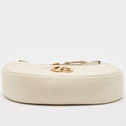 Pre Owned Gucci Off White Matelasse Leather Mini GG Marmont Shoulder Bag