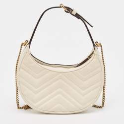 Pre Owned Gucci Off White Matelasse Leather Mini GG Marmont Shoulder Bag