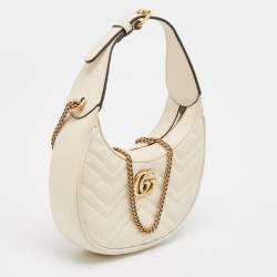 Pre Owned Gucci Off White Matelasse Leather Mini GG Marmont Shoulder Bag