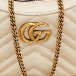 Pre Owned Gucci Off White Matelasse Leather Mini GG Marmont Shoulder Bag