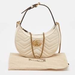 Pre Owned Gucci Off White Matelasse Leather Mini GG Marmont Shoulder Bag