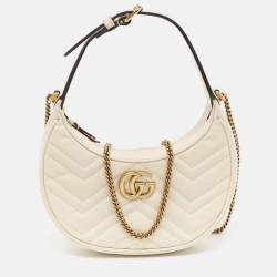 Pre Owned Gucci Off White Matelasse Leather Mini GG Marmont Shoulder Bag