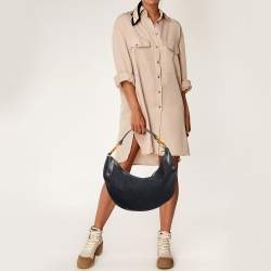 Pre Owned Gucci Black GG Canvas and Leather Bamboo Ring Hobo