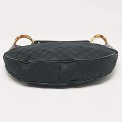 Pre Owned Gucci Black GG Canvas and Leather Bamboo Ring Hobo