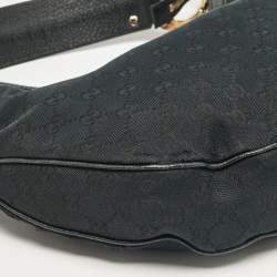 Pre Owned Gucci Black GG Canvas and Leather Bamboo Ring Hobo