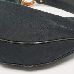 Pre Owned Gucci Black GG Canvas and Leather Bamboo Ring Hobo