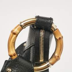 Pre Owned Gucci Black GG Canvas and Leather Bamboo Ring Hobo