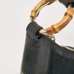 Pre Owned Gucci Black GG Canvas and Leather Bamboo Ring Hobo