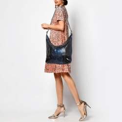 Pre Owned Gucci Metallic Blue/Black Leather and Python Galaxy Hobo
