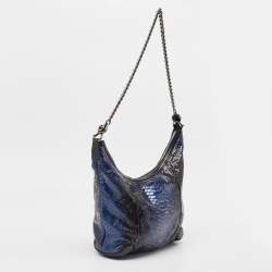 Pre Owned Gucci Metallic Blue/Black Leather and Python Galaxy Hobo