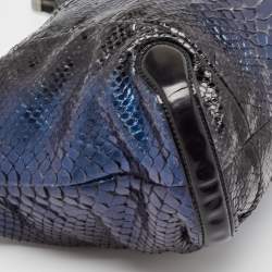 Pre Owned Gucci Metallic Blue/Black Leather and Python Galaxy Hobo