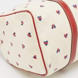 Pre Owned Gucci Red/White Heart Print GG Canvas and Leather Joy Boston Bag 
