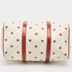 Pre Owned Gucci Red/White Heart Print GG Canvas and Leather Joy Boston Bag 