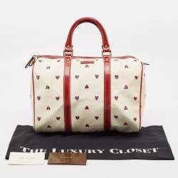 Pre Owned Gucci Red/White Heart Print GG Canvas and Leather Joy Boston Bag 