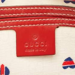 Pre Owned Gucci Red/White Heart Print GG Canvas and Leather Joy Boston Bag 