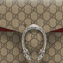 Pre Owned Gucci Beige/Red GG Supreme Canvas and Suede Small Dionysus Shoulder Bag