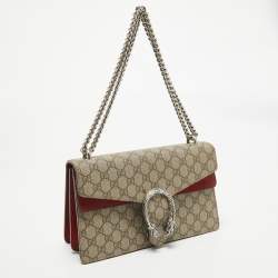 Pre Owned Gucci Beige/Red GG Supreme Canvas and Suede Small Dionysus Shoulder Bag