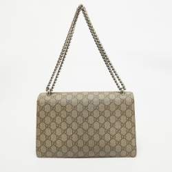 Pre Owned Gucci Beige/Red GG Supreme Canvas and Suede Small Dionysus Shoulder Bag