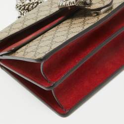 Pre Owned Gucci Beige/Red GG Supreme Canvas and Suede Small Dionysus Shoulder Bag