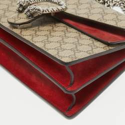 Pre Owned Gucci Beige/Red GG Supreme Canvas and Suede Small Dionysus Shoulder Bag
