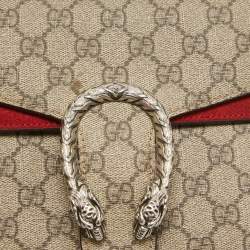 Pre Owned Gucci Beige/Red GG Supreme Canvas and Suede Small Dionysus Shoulder Bag