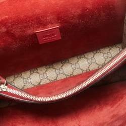 Pre Owned Gucci Beige/Red GG Supreme Canvas and Suede Small Dionysus Shoulder Bag