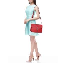 Pre Owned Gucci Red Leather Jackie Flap Shoulder Bag