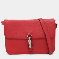 Pre Owned Gucci Red Leather Jackie Flap Shoulder Bag