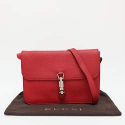 Pre Owned Gucci Red Leather Jackie Flap Shoulder Bag