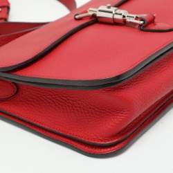 Pre Owned Gucci Red Leather Jackie Flap Shoulder Bag