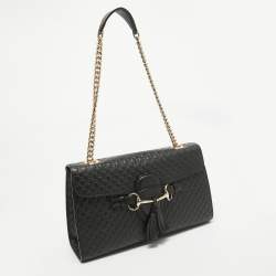 مملوكة مسبقًا Gucci Black Microguccissima Leather Medium Emily Chain Shoulder Bag