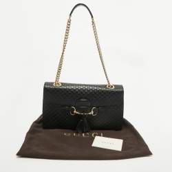 مملوكة مسبقًا Gucci Black Microguccissima Leather Medium Emily Chain Shoulder Bag