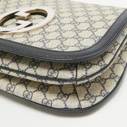 Pre Owned Gucci Navy Blue/Beige GG Supreme Canvas and Leather Blondie Top Handle Bag