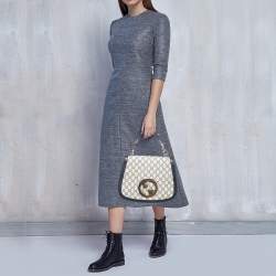 Pre Owned Gucci Navy Blue/Beige GG Supreme Canvas and Leather Blondie Top Handle Bag