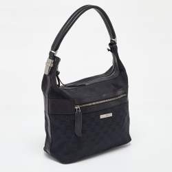 Pre Owned Gucci Black GG Canvas and Leather Hobo