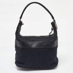 Pre Owned Gucci Black GG Canvas and Leather Hobo