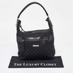 Pre Owned Gucci Black GG Canvas and Leather Hobo