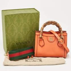 Pre Owned Gucci Orange Leather Mini Bamboo Diana Tote