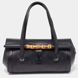 Pre Owned Gucci Black Leather Bamboo Bullet Bag