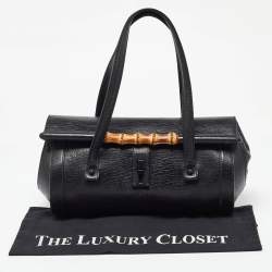 Pre Owned Gucci Black Leather Bamboo Bullet Bag
