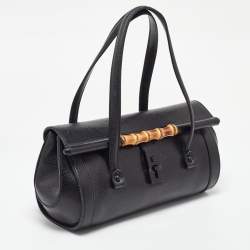 Pre Owned Gucci Black Leather Bamboo Bullet Bag