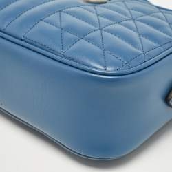 Gucci Blue Quilted Leather Small GG Marmont Crossbody Bag