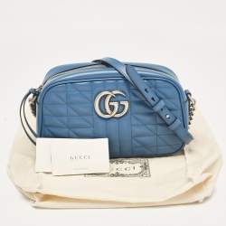 Gucci Blue Quilted Leather Small GG Marmont Crossbody Bag