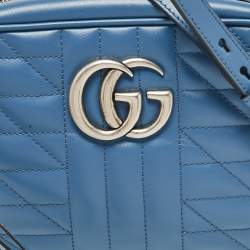 Gucci Blue Quilted Leather Small GG Marmont Crossbody Bag